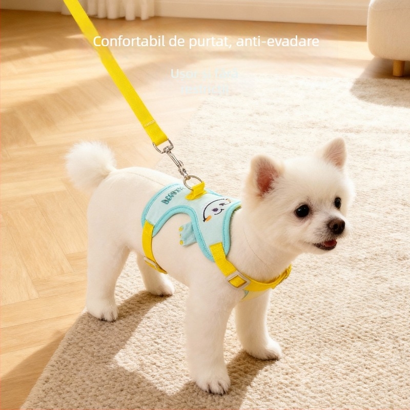 Ham pentru câine, poliester, respirabil, imprimeu cu funda, design în formă de I, reglabil