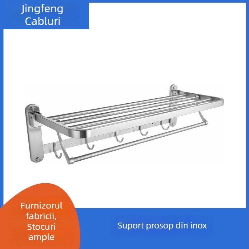 Raft de prosoape din oțel inoxidabil, două etaje, pliabil, montaj pe perete cu șuruburi, sarcină de 20 kg