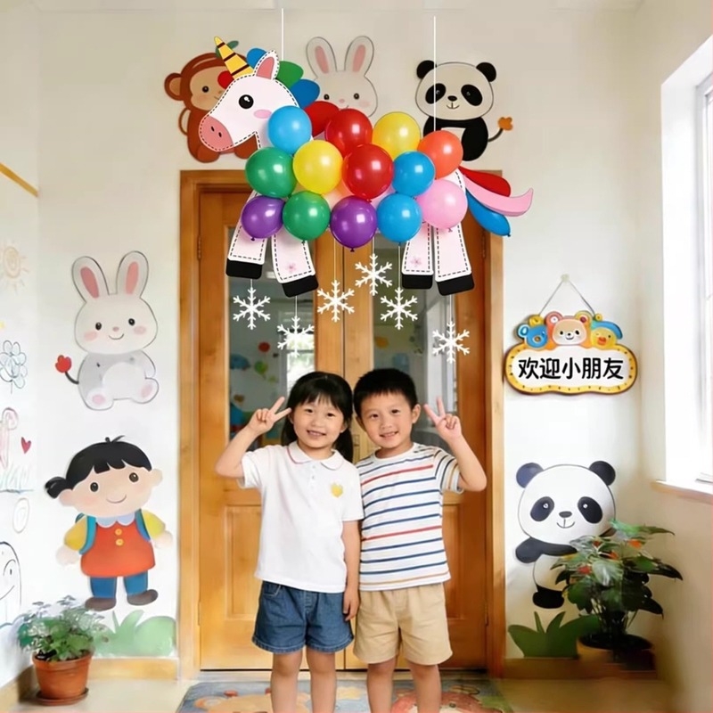 Set decor pentru grădiniță - accesorii foto suspendate cu placă KT și latex, stil drăguț de desen animat, pentru Anul Nou și începutul anului școlar, amenajare scenă