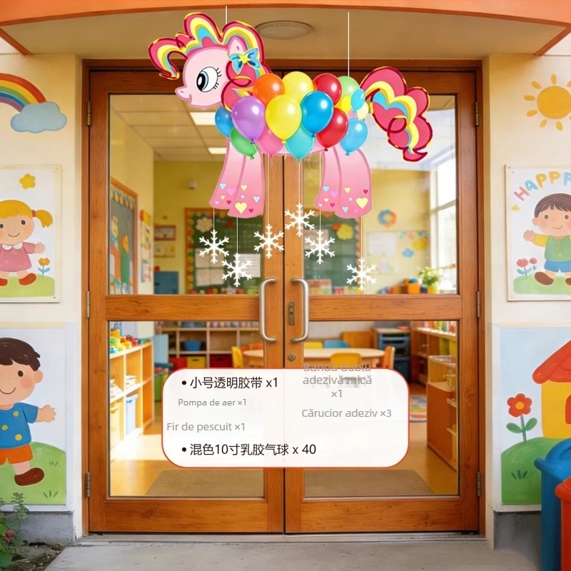 Set decor pentru grădiniță - accesorii foto suspendate cu placă KT și latex, stil drăguț de desen animat, pentru Anul Nou și începutul anului școlar, amenajare scenă