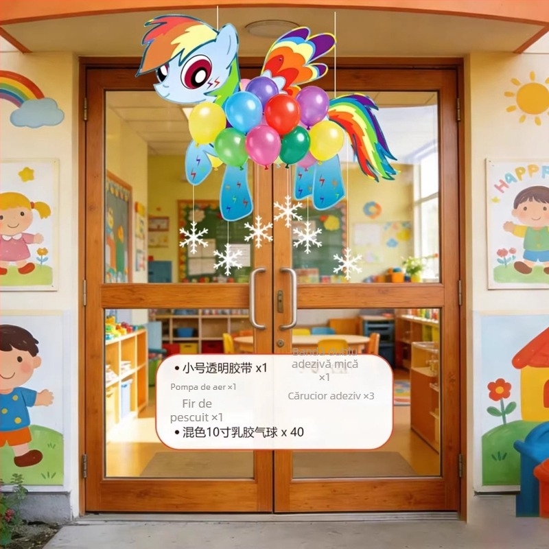 Set decor pentru grădiniță - accesorii foto suspendate cu placă KT și latex, stil drăguț de desen animat, pentru Anul Nou și începutul anului școlar, amenajare scenă