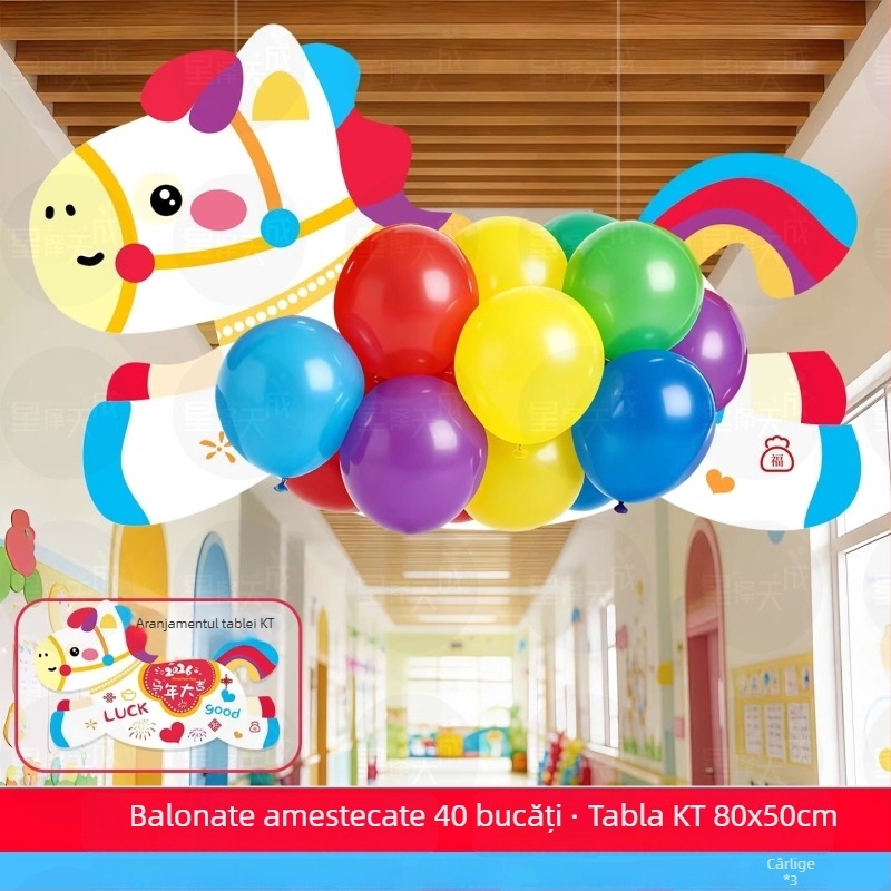 Set decor pentru grădiniță - accesorii foto suspendate cu placă KT și latex, stil drăguț de desen animat, pentru Anul Nou și începutul anului școlar, amenajare scenă