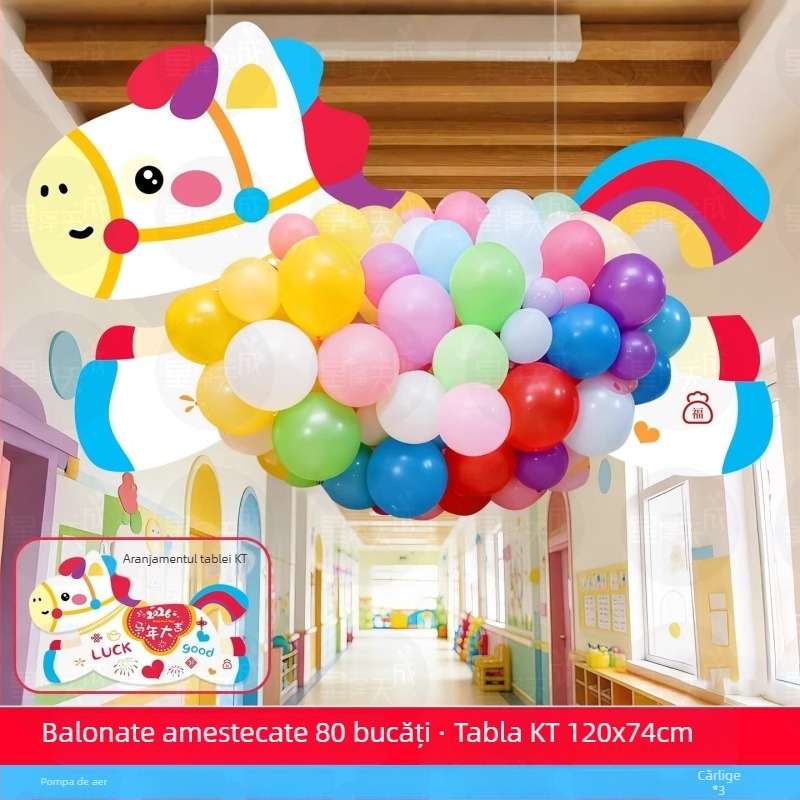 Set decor pentru grădiniță - accesorii foto suspendate cu placă KT și latex, stil drăguț de desen animat, pentru Anul Nou și începutul anului școlar, amenajare scenă