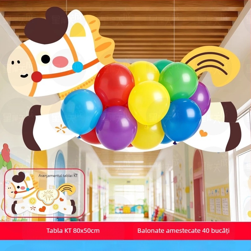 Set decor pentru grădiniță - accesorii foto suspendate cu placă KT și latex, stil drăguț de desen animat, pentru Anul Nou și începutul anului școlar, amenajare scenă