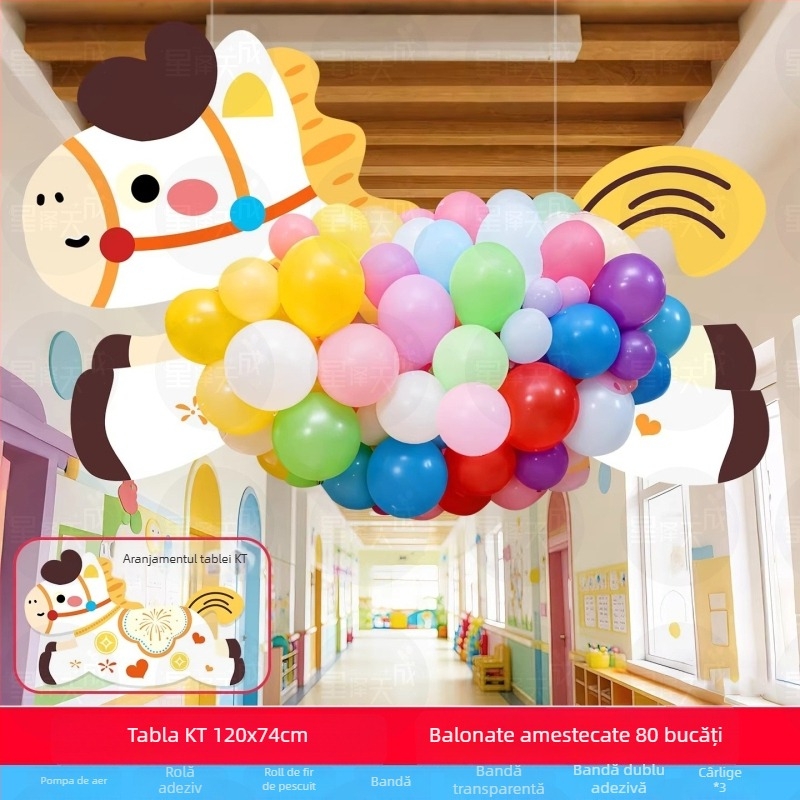 Set decor pentru grădiniță - accesorii foto suspendate cu placă KT și latex, stil drăguț de desen animat, pentru Anul Nou și începutul anului școlar, amenajare scenă