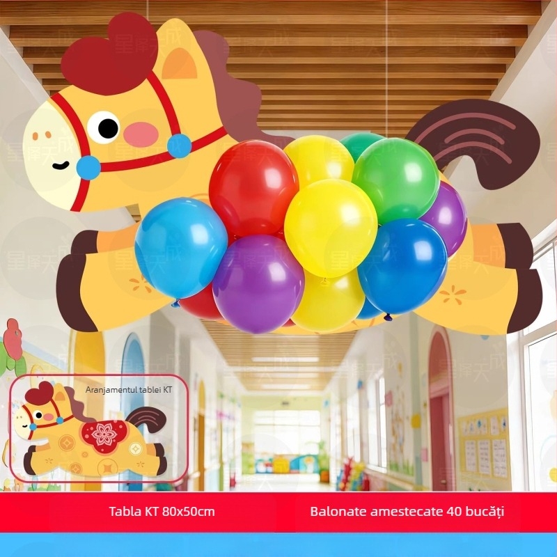 Set decor pentru grădiniță - accesorii foto suspendate cu placă KT și latex, stil drăguț de desen animat, pentru Anul Nou și începutul anului școlar, amenajare scenă