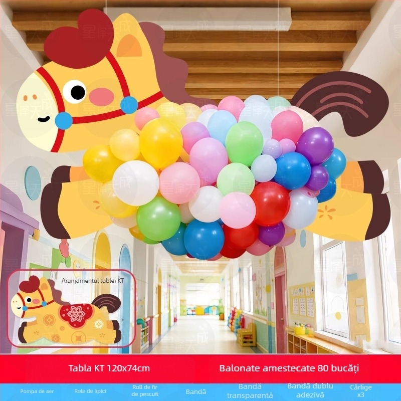 Set decor pentru grădiniță - accesorii foto suspendate cu placă KT și latex, stil drăguț de desen animat, pentru Anul Nou și începutul anului școlar, amenajare scenă