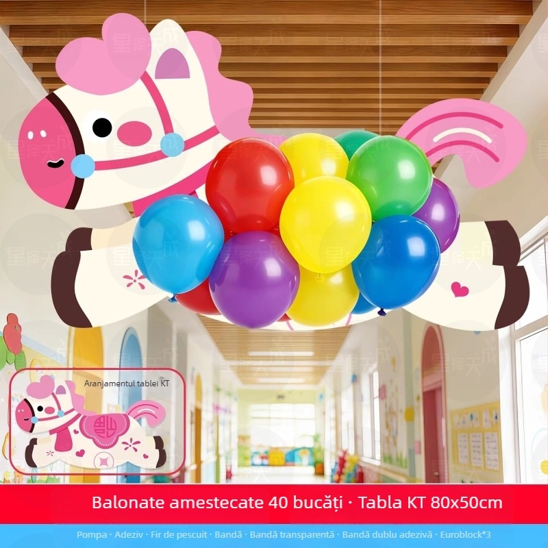 Set decor pentru grădiniță - accesorii foto suspendate cu placă KT și latex, stil drăguț de desen animat, pentru Anul Nou și începutul anului școlar, amenajare scenă