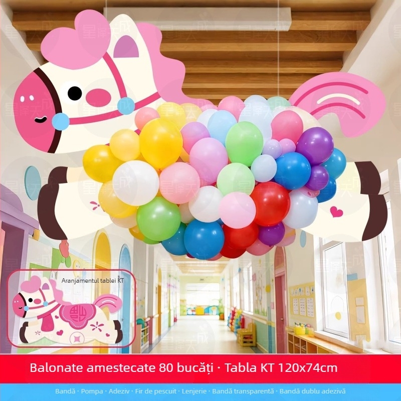 Set decor pentru grădiniță - accesorii foto suspendate cu placă KT și latex, stil drăguț de desen animat, pentru Anul Nou și începutul anului școlar, amenajare scenă