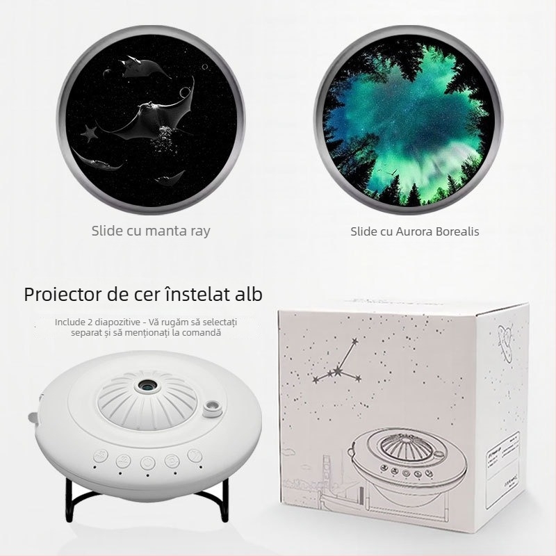 Proiector stele cer cu design farfurie zburătoare, baterie Li‑ion încorporată, operare manuală, instalare în Taiwan
