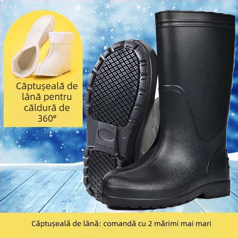 Cizme de ploaie EVA, înălțime medie a tubului, talpă antiderapantă, branț textil, unisex