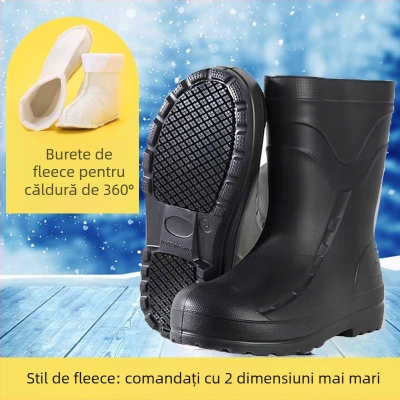 Cizme de ploaie EVA, înălțime medie a tubului, talpă antiderapantă, branț textil, unisex