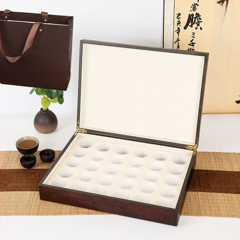 Cutie de ceai din lemn natural, seria Ebony box tea, gravură, aurire, serigrafie, interior EVA