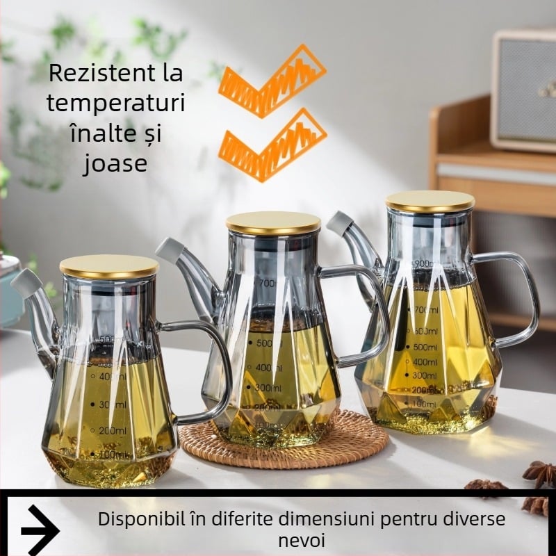 Sticlă de ulei din sticlă cu gură de tip cioc de vultur, fără vărsat, scară de măsurare, stil modern minimalist