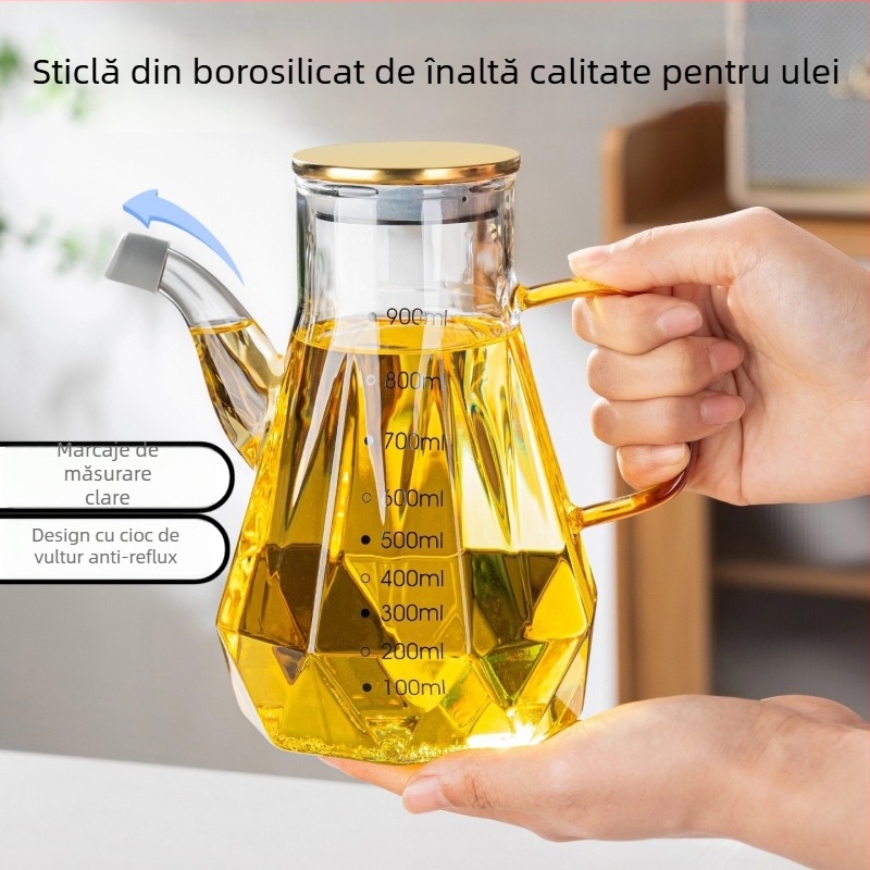 Sticlă de ulei din sticlă cu gură de tip cioc de vultur, fără vărsat, scară de măsurare, stil modern minimalist