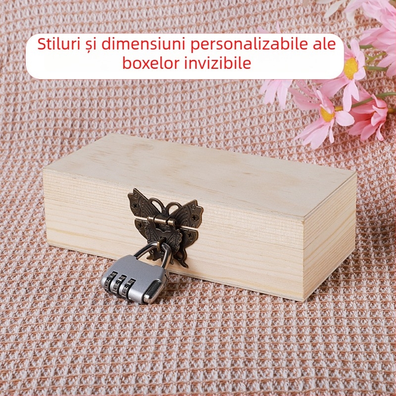 Cutie din lemn masiv cu lacăt și gravură, Modelul 001, Lemn natural, Interior cu țesătură, Imprimare logo disponibilă