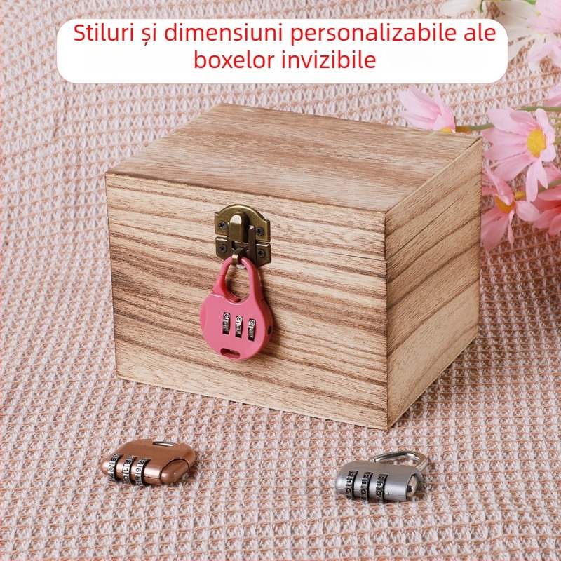 Cutie din lemn masiv cu lacăt și gravură, Modelul 001, Lemn natural, Interior cu țesătură, Imprimare logo disponibilă