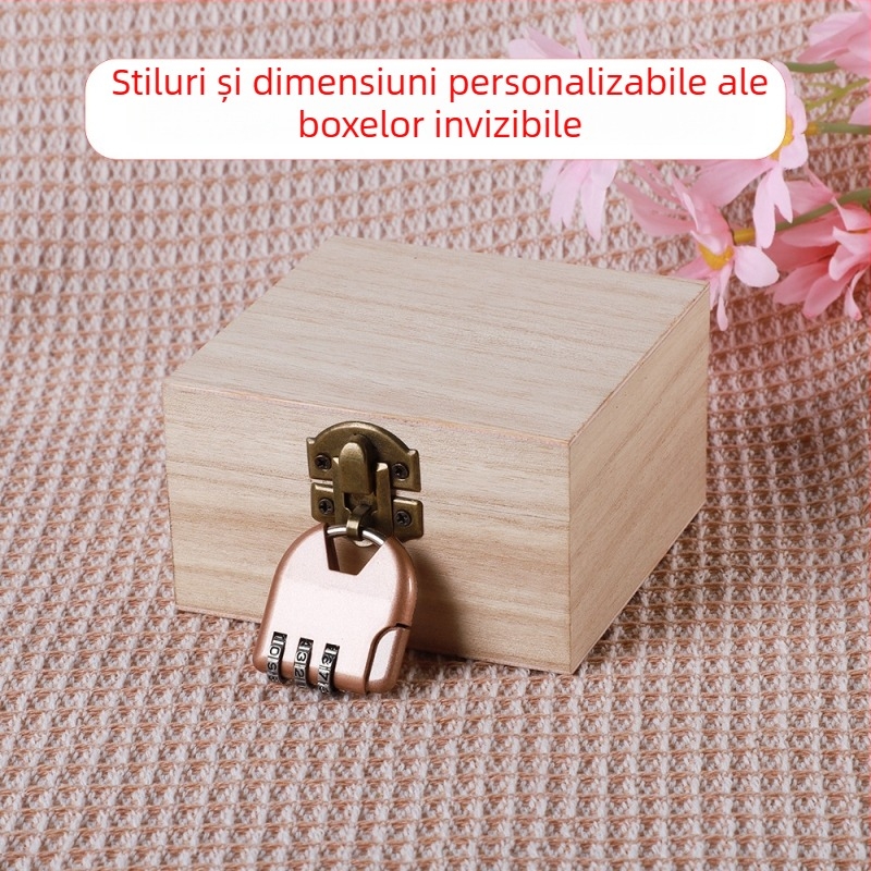 Cutie din lemn masiv cu lacăt și gravură, Modelul 001, Lemn natural, Interior cu țesătură, Imprimare logo disponibilă