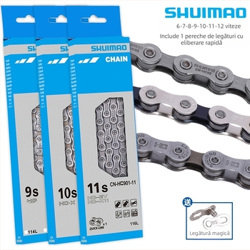 Lanț de bicicletă pentru 8–12 viteze; oțel cu conținut înalt de carbon; pas 12,7; lungime 116L/126L