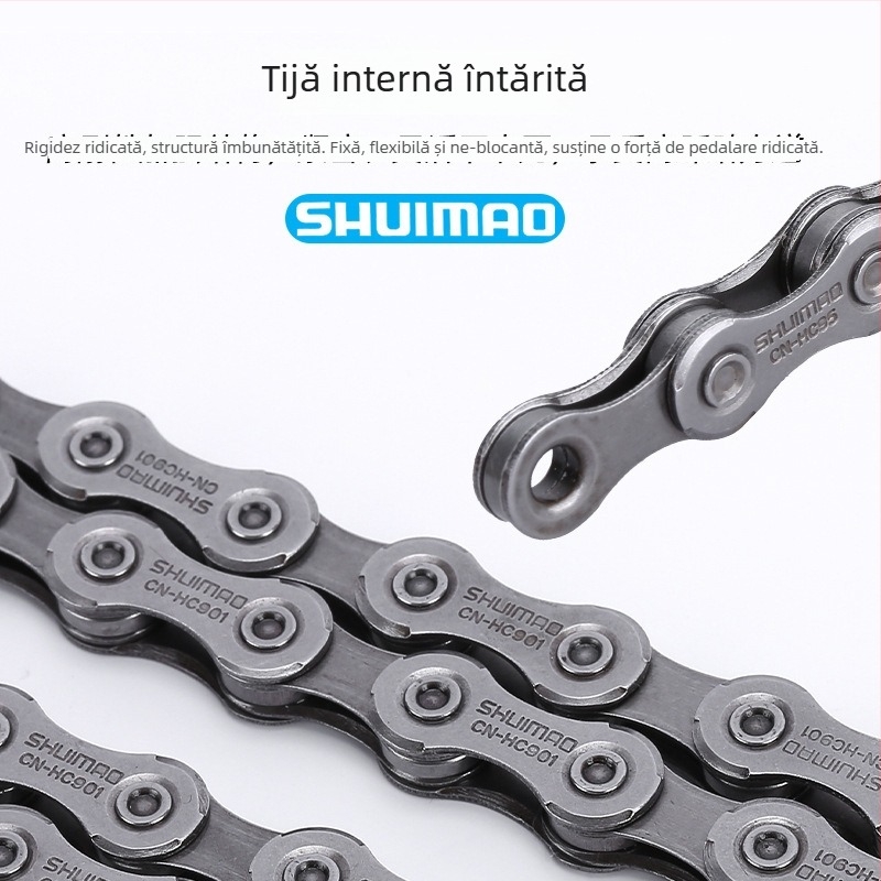 Lanț de bicicletă pentru 8–12 viteze; oțel cu conținut înalt de carbon; pas 12,7; lungime 116L/126L