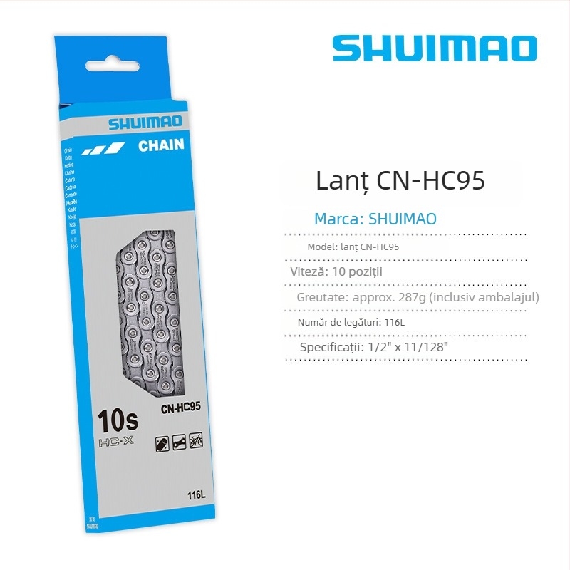 Lanț de bicicletă pentru 8–12 viteze; oțel cu conținut înalt de carbon; pas 12,7; lungime 116L/126L