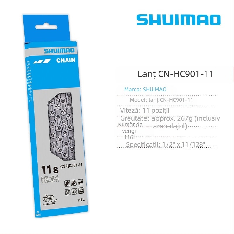 Lanț de bicicletă pentru 8–12 viteze; oțel cu conținut înalt de carbon; pas 12,7; lungime 116L/126L