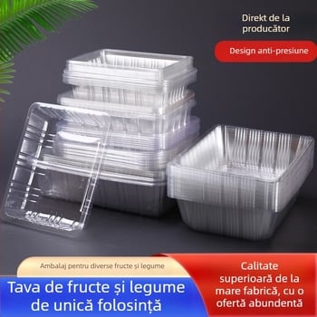 Tavă din plastic PET transparentă pentru fructe și legume, de unică folosință, fără capac, cu imprimare de logo și personalizare