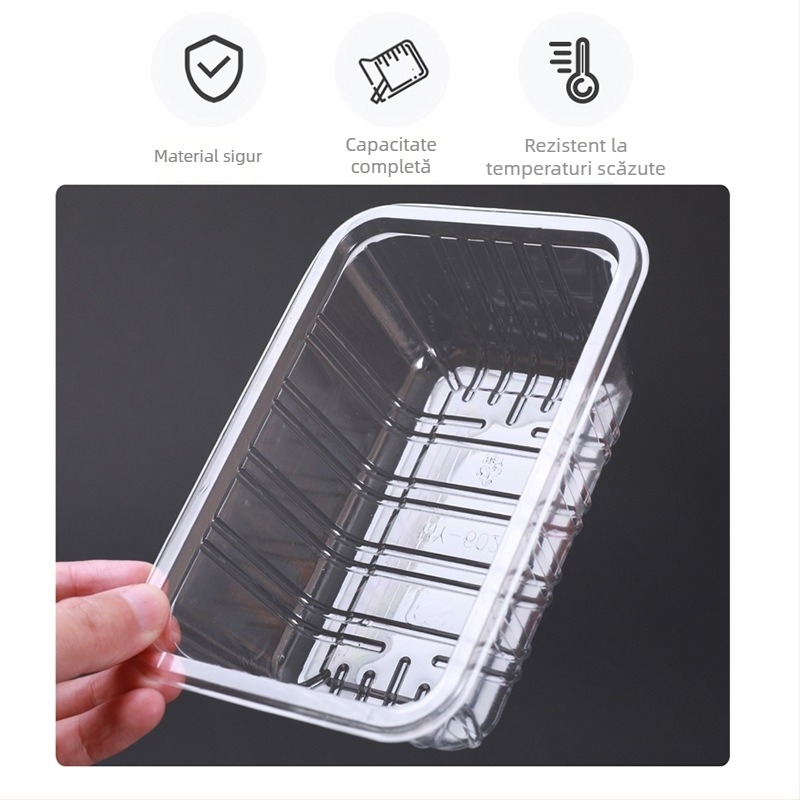 Tavă din plastic PET transparentă pentru fructe și legume, de unică folosință, fără capac, cu imprimare de logo și personalizare