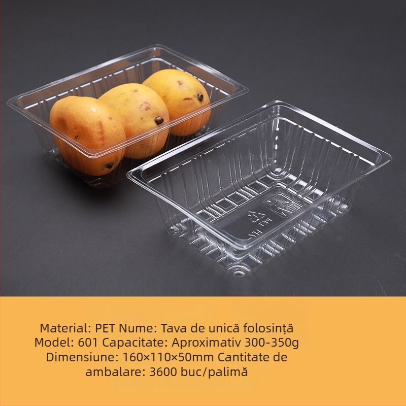 Tavă din plastic PET transparentă pentru fructe și legume, de unică folosință, fără capac, cu imprimare de logo și personalizare