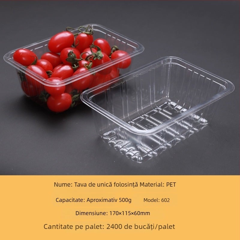 Tavă din plastic PET transparentă pentru fructe și legume, de unică folosință, fără capac, cu imprimare de logo și personalizare