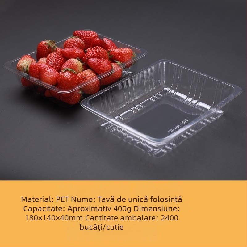 Tavă din plastic PET transparentă pentru fructe și legume, de unică folosință, fără capac, cu imprimare de logo și personalizare