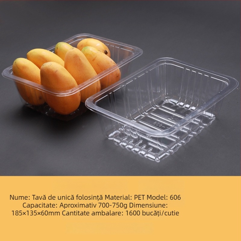 Tavă din plastic PET transparentă pentru fructe și legume, de unică folosință, fără capac, cu imprimare de logo și personalizare