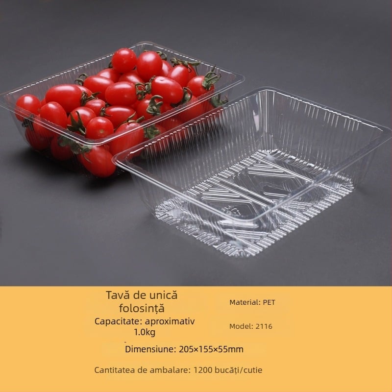 Tavă din plastic PET transparentă pentru fructe și legume, de unică folosință, fără capac, cu imprimare de logo și personalizare