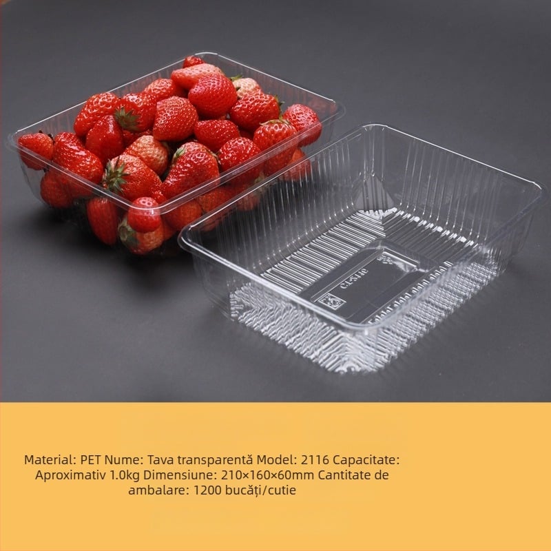 Tavă din plastic PET transparentă pentru fructe și legume, de unică folosință, fără capac, cu imprimare de logo și personalizare