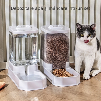 Distribuitor de apă pentru pisici și hrană automată cu recipient de depozitare, AB-002, material PP, potrivit pentru pisici