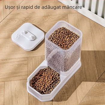 Distribuitor de apă pentru pisici și hrană automată cu recipient de depozitare, AB-002, material PP, potrivit pentru pisici