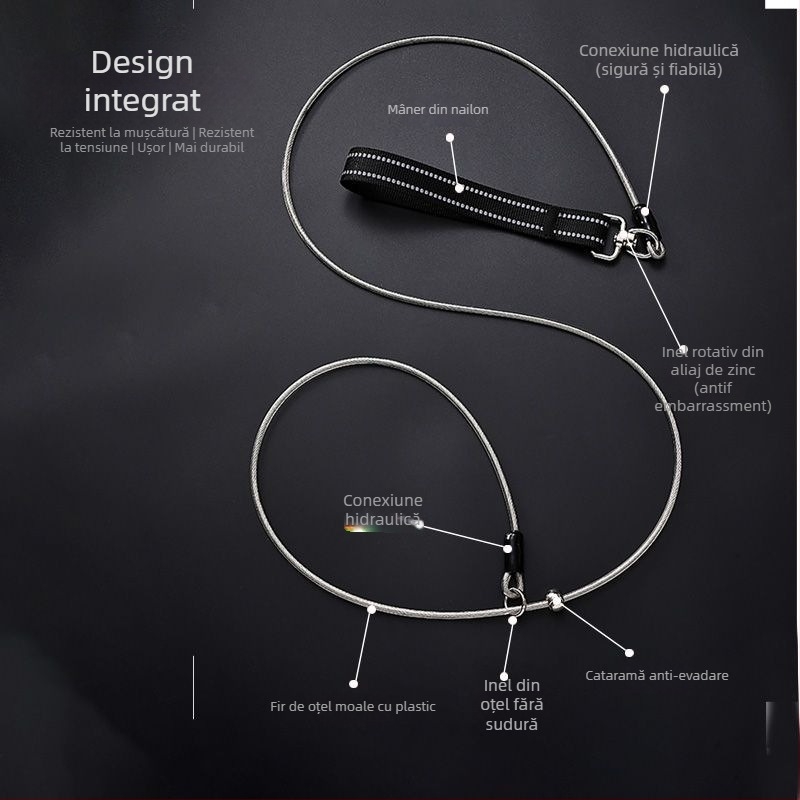Lesă pentru câine din oțel inoxidabil, pentru plimbări, antrenament profesional, design cu noduri durabil