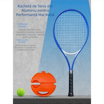 Antrenor de tenis pentru antrenament solo cu revenire prin sârmă, cadru din aluminiu, şnur din nylon, mâner G1, lovitură directă