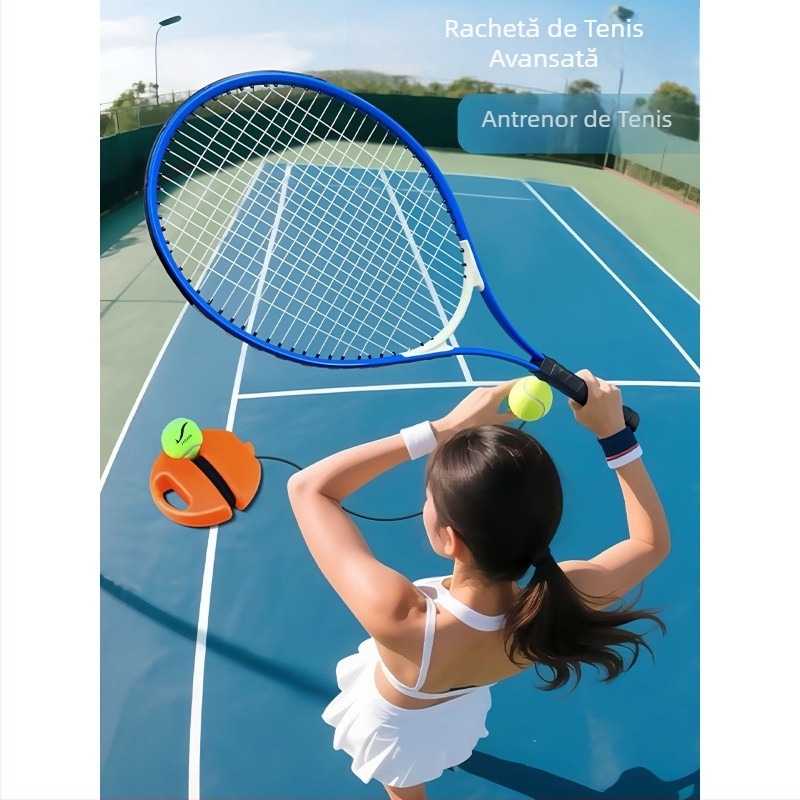 Antrenor de tenis pentru antrenament solo cu revenire prin sârmă, cadru din aluminiu, şnur din nylon, mâner G1, lovitură directă