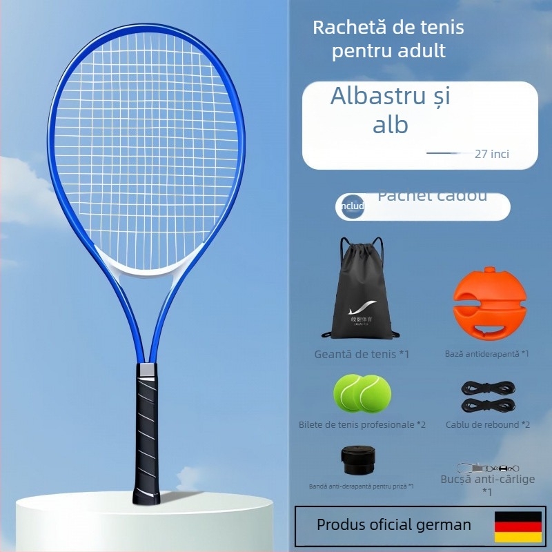 Antrenor de tenis pentru antrenament solo cu revenire prin sârmă, cadru din aluminiu, şnur din nylon, mâner G1, lovitură directă