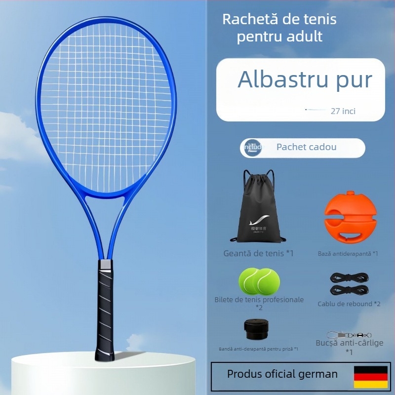 Antrenor de tenis pentru antrenament solo cu revenire prin sârmă, cadru din aluminiu, şnur din nylon, mâner G1, lovitură directă