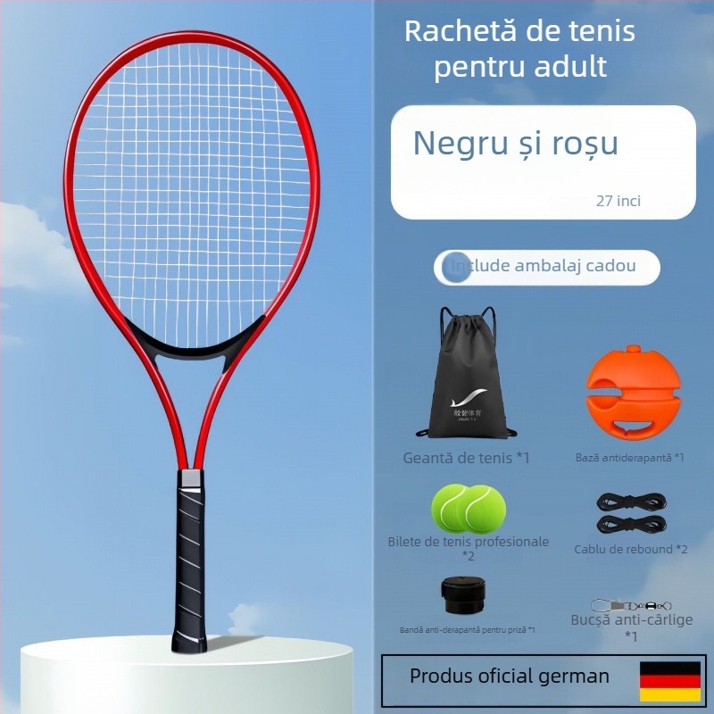 Antrenor de tenis pentru antrenament solo cu revenire prin sârmă, cadru din aluminiu, şnur din nylon, mâner G1, lovitură directă