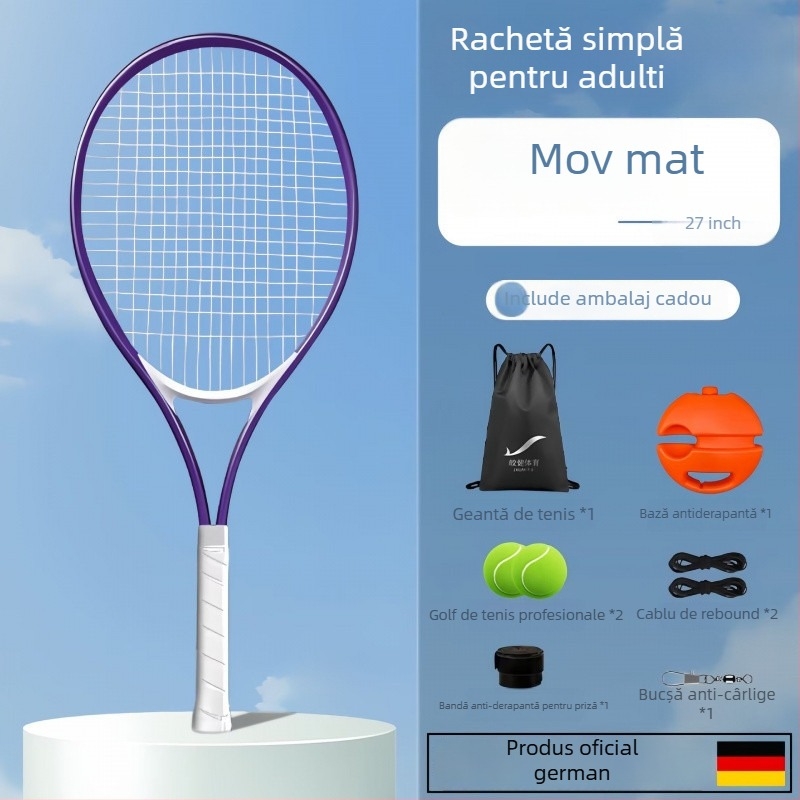 Antrenor de tenis pentru antrenament solo cu revenire prin sârmă, cadru din aluminiu, şnur din nylon, mâner G1, lovitură directă