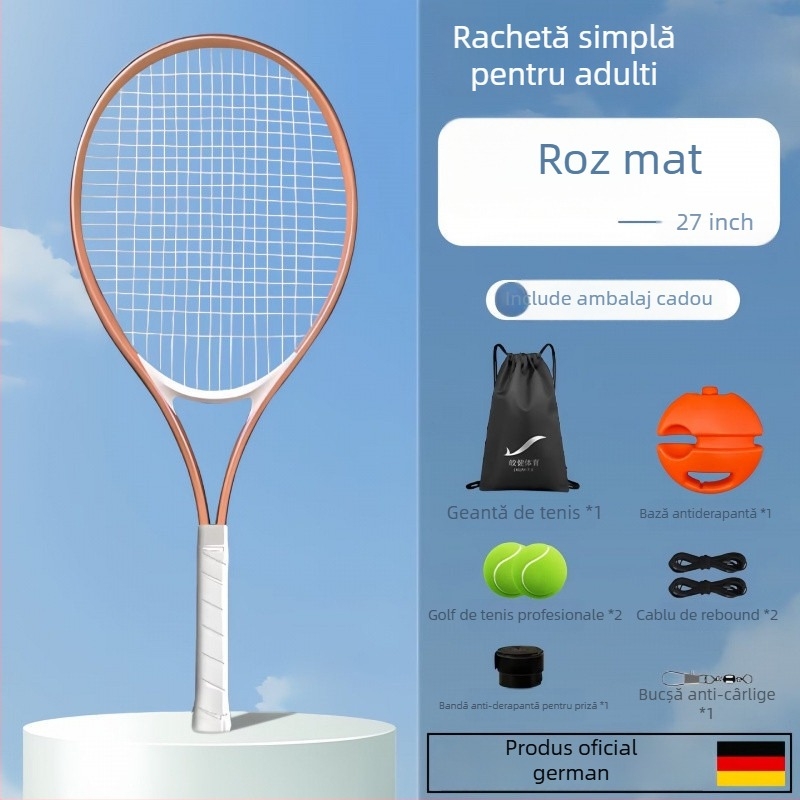 Antrenor de tenis pentru antrenament solo cu revenire prin sârmă, cadru din aluminiu, şnur din nylon, mâner G1, lovitură directă