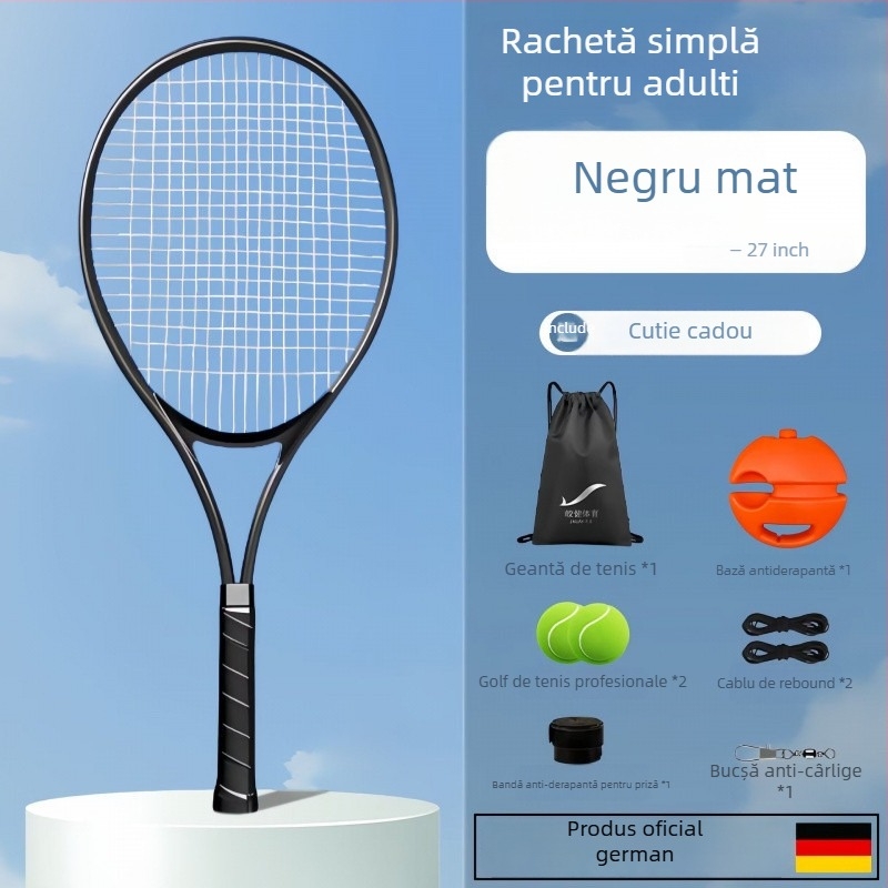 Antrenor de tenis pentru antrenament solo cu revenire prin sârmă, cadru din aluminiu, şnur din nylon, mâner G1, lovitură directă