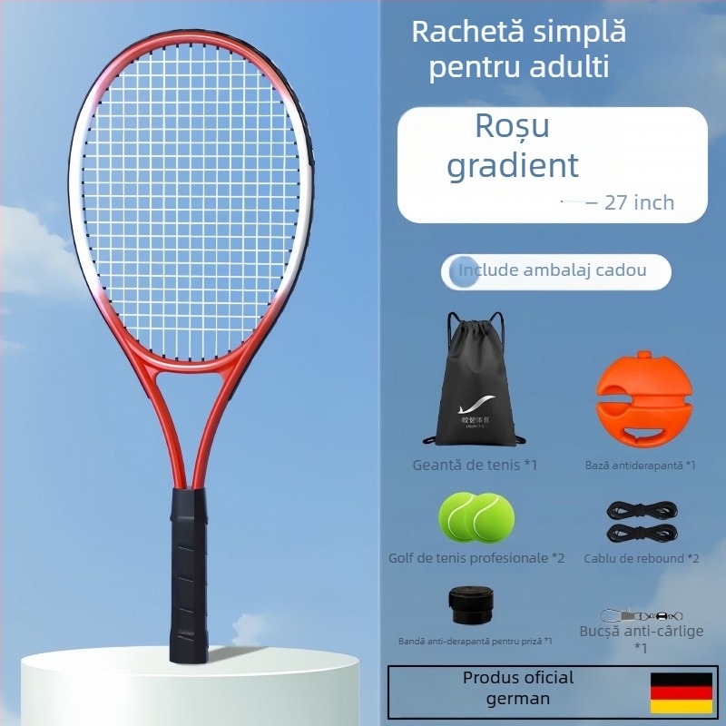 Antrenor de tenis pentru antrenament solo cu revenire prin sârmă, cadru din aluminiu, şnur din nylon, mâner G1, lovitură directă