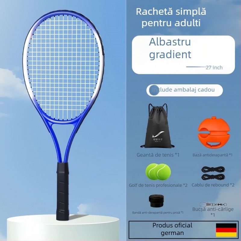 Antrenor de tenis pentru antrenament solo cu revenire prin sârmă, cadru din aluminiu, şnur din nylon, mâner G1, lovitură directă