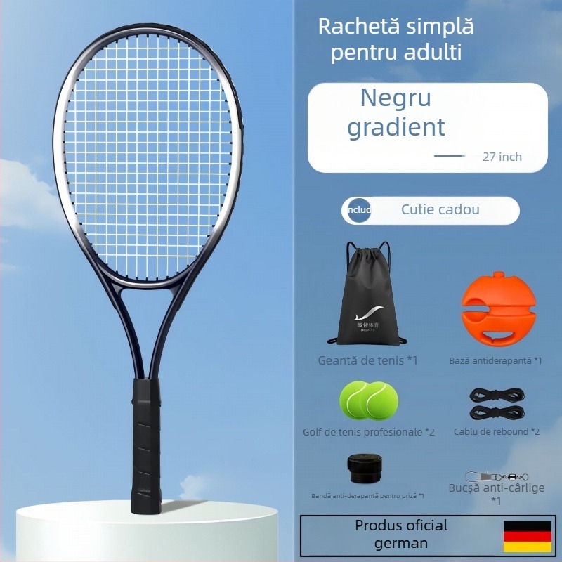 Antrenor de tenis pentru antrenament solo cu revenire prin sârmă, cadru din aluminiu, şnur din nylon, mâner G1, lovitură directă