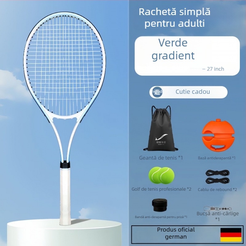 Antrenor de tenis pentru antrenament solo cu revenire prin sârmă, cadru din aluminiu, şnur din nylon, mâner G1, lovitură directă