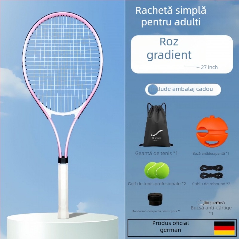 Antrenor de tenis pentru antrenament solo cu revenire prin sârmă, cadru din aluminiu, şnur din nylon, mâner G1, lovitură directă